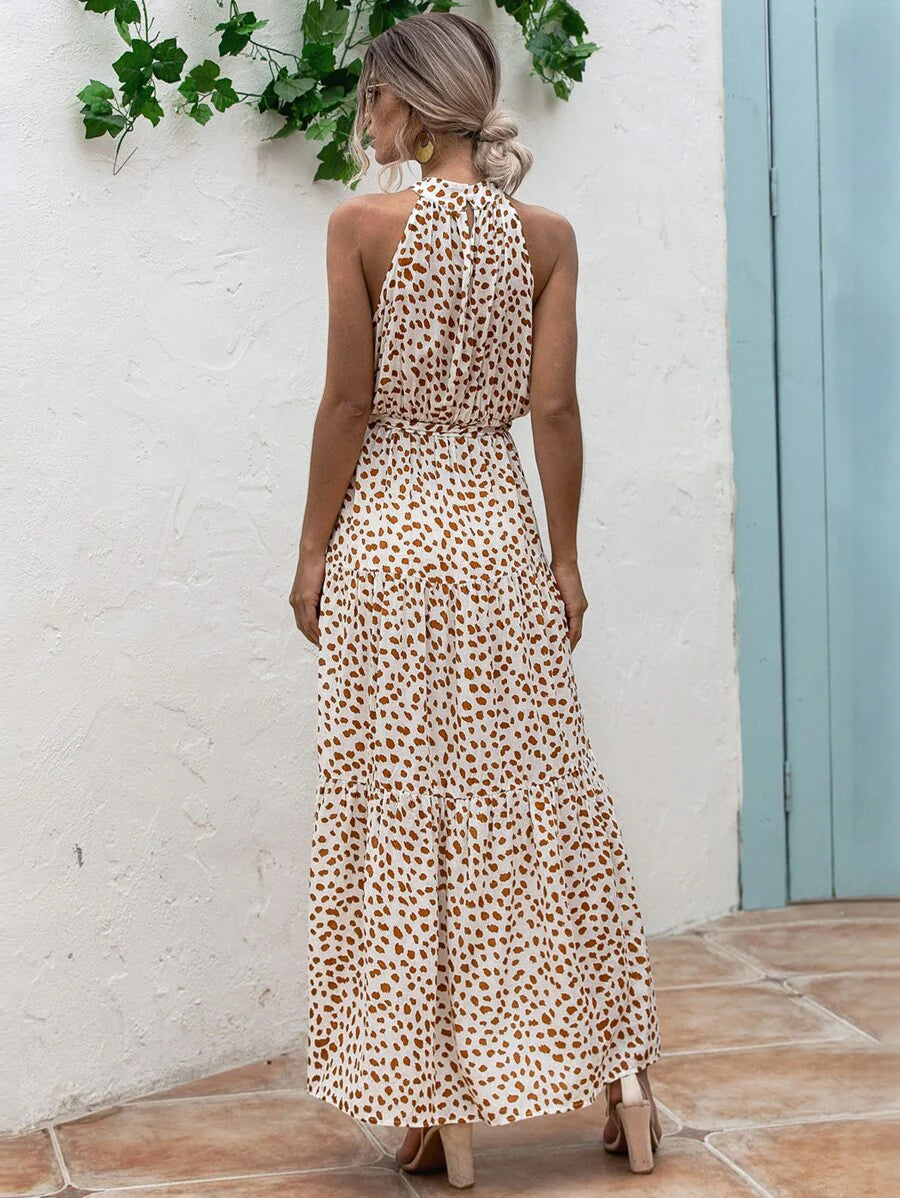 Petra – Maxikleid Damen Mit Muster Gürtel Und Trägerhals