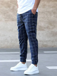Emilio - Modische Hose Mit Gittermuster in Blau