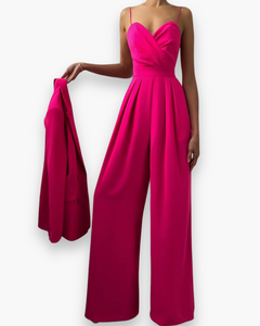 Damen Eleganter Jumpsuit | Festlich Weit Beinig in Rosa Rot