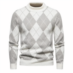 Arvid - Stehkragenpullover - Diamantmuster in Hellgrau
