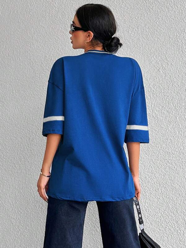 Oversized-Sport-V-Ausschnitt T-Shirt für Damen