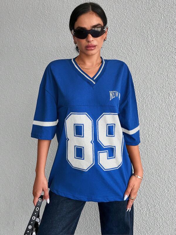 Oversized-Sport-V-Ausschnitt T-Shirt für Damen