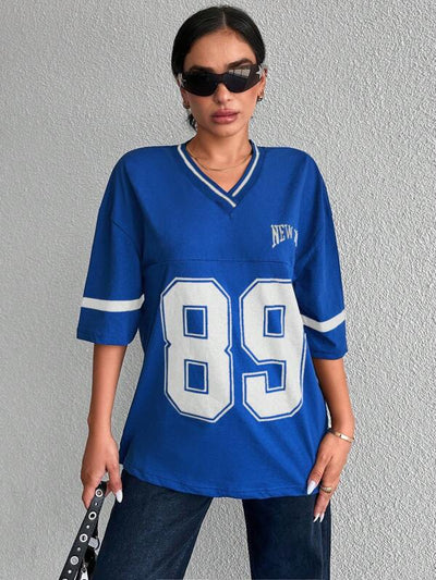 Oversized-Sport-V-Ausschnitt T-Shirt für Damen