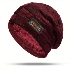 Zovian – Warm Gestrickte Mütze in Burgunderrot
