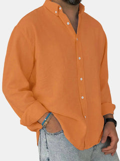 Herren Freizeit Button-Down Langarm Hemd in Orange