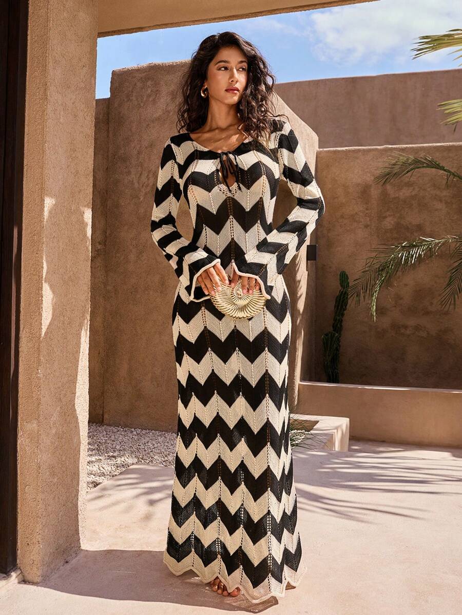 Maya | Strick Maxikleid mit Schnürung