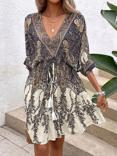 Philippa – Paisley Kleid Damen Fledermausärmel Quasten Urlaub