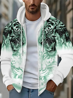 Murillo – Lässige Langarm Kapuzenpullover Jacke Mit Tigerprint in Grün