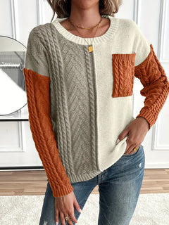 SCHICKER FARBBLOCK RUNDHALS-PULLOVER FÜR DAMEN | MODERN, VIELSEITIG, KOMFORTABEL in Rot Orange