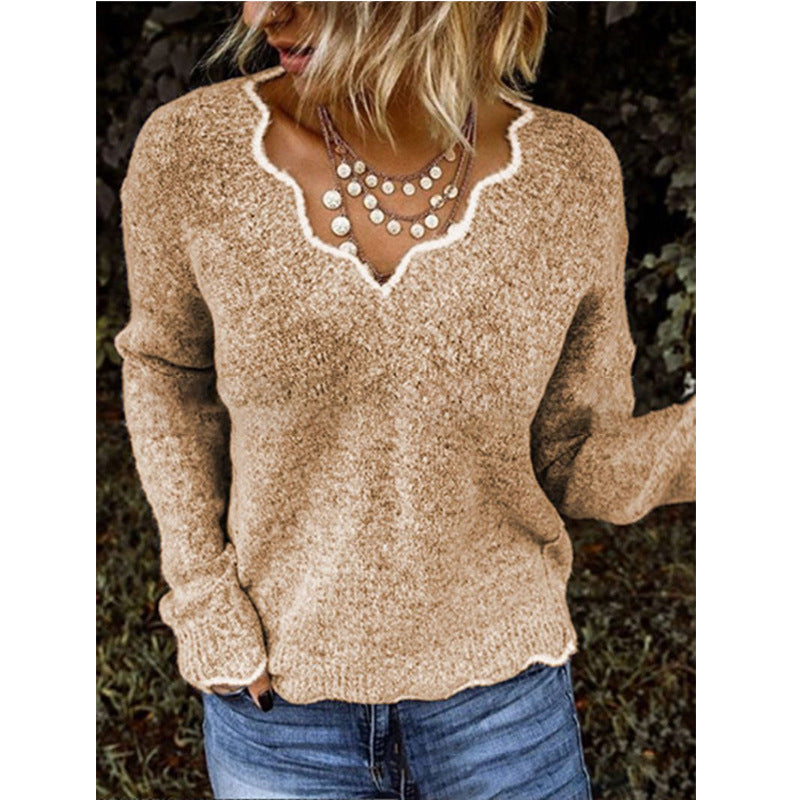 Damen SPITZEN V-AUSSCHNITT STRICKPULLOVER | ELEGANTER, KOMFORTABLER STIL
