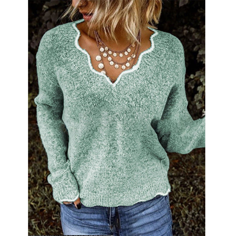 Damen SPITZEN V-AUSSCHNITT STRICKPULLOVER | ELEGANTER, KOMFORTABLER STIL