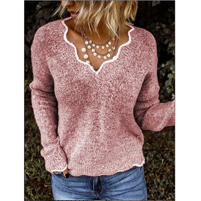 Damen SPITZEN V-AUSSCHNITT STRICKPULLOVER | ELEGANTER, KOMFORTABLER STIL