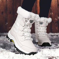 Winterschuhe Damen| Mit Schnürung Und Runder Kappe Stiefel in Weiß