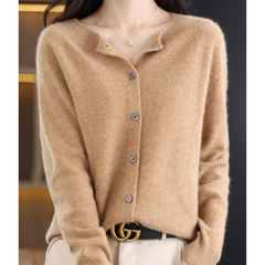 Miriam | Damen Bequem Woll Strickjacke in Hellbraun