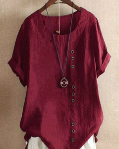 Damen Sommer Blusenshirt | Kurzarm Design mit Knopfleiste in Dunkelrot