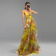 Valtruda | Luftiges Maxikleid mit Wow-Effekt in Gelb