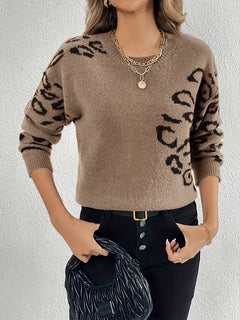 LEOPARDENMUSTER PULLOVER | MODISCHER, BEQUEMER, ELEGANT in Karamell