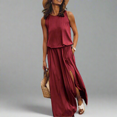 Wolff | Elegantes Maxi-Kleid für Damen in Weinrot