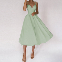 Damen Elegant Abendkleid | Cocktailkleid mit Spaghettiträgern und Herz-Ausschnitt in Grün