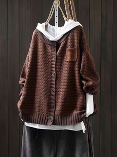 Celine | Strukturiertes Gestricktes Cardigan in Rostrot