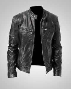 Ralf | Herren Leder-Bikerjacke mit Reissverschluss in Schwarz