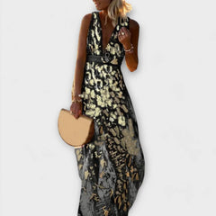 Almera – Leichtes Maxikleid mit goldenen Reflexen in Schwarz