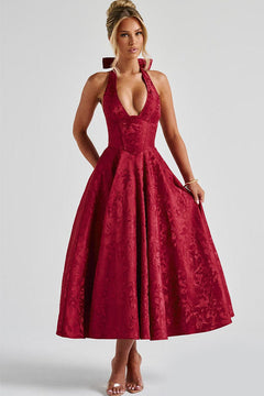 Lena | Damen Elegantes A-Linien Hochzeitsgast Kleid in Rot