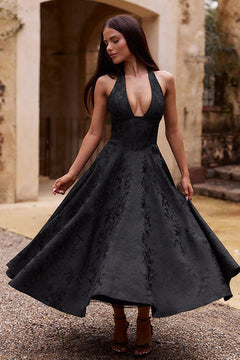 Lena | Damen Elegantes A-Linien Hochzeitsgast Kleid in Schwarz
