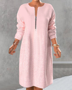 Lena | Langes Strickkleid Damen mit Reißverschluss elegant in Rosa