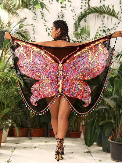 Zelda® | Bedruckte Stranddecke für Damen in Schwarz
