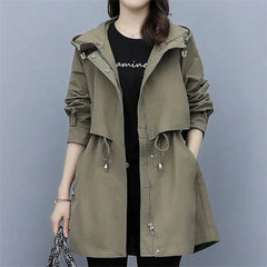Trenchcoat Damen | Übergangszeit Mit Mittlerem Schnitt Und Kapuze in Khaki