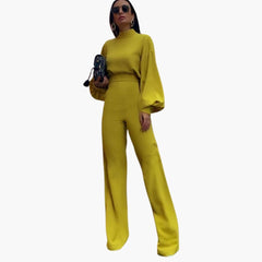 Eleganter Damen Jumpsuit - Bequemer Stil mit halbem Kragen in Gelb