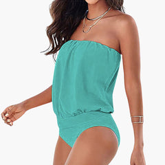 Eleganter Bandeau-Badeanzug - Damen Bademode für den Sommer in Grün