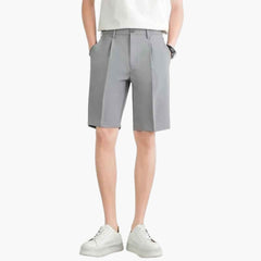 Herren Sommer Shorts mit Bundfalten Reißverschluss und Slim Fit in Hellgrau