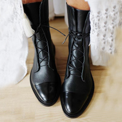 Stiefelette Damen Absatz Warm | Elegant Schnürung in Schwarz