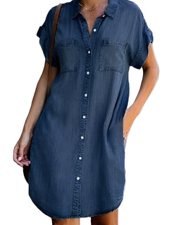 Anise- Jeans-Midikleid mit kurzen Ärmeln in Dunkelblau