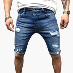 Herren Jeansshorts mit Raw Saum und Slim Fit Passform in Blau