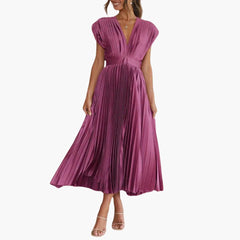 V-Ausschnitt Midi Abendkleid für Frauen - Elegante Faltenoptik in Lila