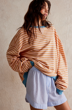 Damen Lässig Rundhals Langarm Shirt Pullover in Orange