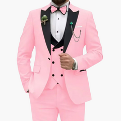Herren Anzug dreiteilig mit Slim Fit und Kontrastrevers in Rosa