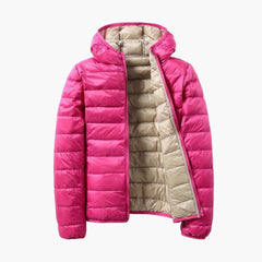 Damen Steppjacke mit Kapuze und Wendefunktion in Rosa/Beige