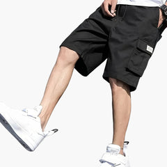 Herren Cargo Shorts mit Kordelzug und Klappentaschen in Schwarz