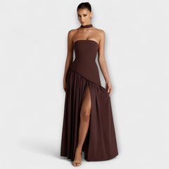 Ada - Elegantes Maxikleid in Braun