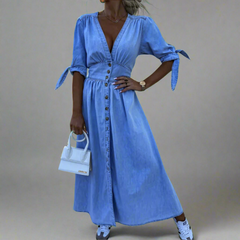 Herlinde | Leichtes Midikleid für Frauen in Jeansblau