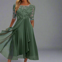 Elisa | Elegantes Midikleid mit Spitze in Grün