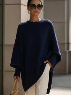 Kimia - Übergroß Gestrickt Rundhalsausschnitt Pullover in Marineblau