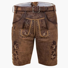 Bestickte Lederhose mit Gürtel für Herren - Oktoberfest 2025 in Braun
