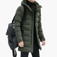 Herren Steppjacke Lang mit Kapuze und Reißverschluss in Grün
