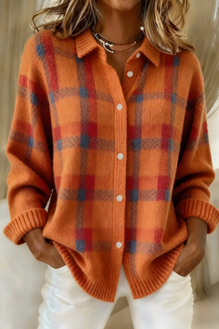 Anna – Weiche Strickjacke mit Karomuster in Orange