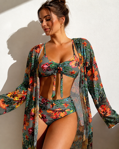 Gladys - Elegantes dreiteiliges Bikini in Grau